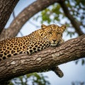 Leopard resting on a tree branch Royalty Free Stock Photo
