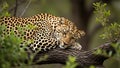Leopard resting on tree branch in. Royalty Free Stock Photo