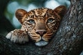 Leopard resting on a tree branch in the wild