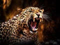 Ai Generated illustration Wildlife Concept of Leopard roar Royalty Free Stock Photo