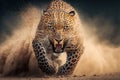 Leopard running, aggressive, hunting and attacking, predator, Generative AI