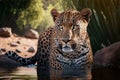 Leopard on savannah background, Generative AI