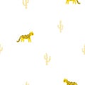 Leopard seamless minimalistic pattern with cacti. Cute cartoon characters on a white background. Hand-drawn