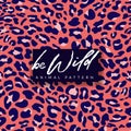 Leopard seamless pattern. Trendy fashion textile print design in pink and blue colors. Animal fur background