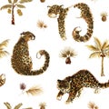 Leopard seamless pattern. tropical wild cat watercolor illustration. Safari wildlife fauna.