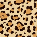 Leopard seamless pattern. Vector hand drawn wild animal leo skin, yellow cheetah texture with black and brown spots for