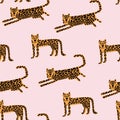 Leopard seamless pattern. Wild animal leopard print. Cartoon funny gepard. Royalty Free Stock Photo