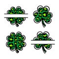 Leopard shamrock icons, Four leaf clover icons. Clover symbol of St. Patrick's Day, Lucky clover split monogram