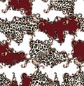 Leopard Skin and Baroque, Seamless Colored Pattern Patch for Textile Print. Royalty Free Stock Photo