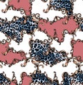Leopard Skin and Baroque, Seamless Colored Pattern Patch for Textile Print. Royalty Free Stock Photo