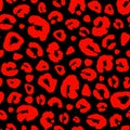 Leopard skin print seamless pattern background. Animal fur spot abstract camouflage texture. Black and red hand drawn spotted Royalty Free Stock Photo