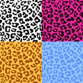 Leopard skin seamless repeated vector pattern. Set of 4 different color samples.