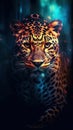 Leopard Spotted in Bokeh Style on Dark Background. Generative AI