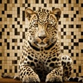 Pixelated Realism: A Humorous Tableau Of A Leopard On Tiles