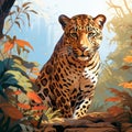 Vibrant Leopard Painting In Detailed Illustration Style
