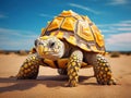 Leopard tortoise walking slowly on sand with protective shell  Made With Generative AI illustration Royalty Free Stock Photo