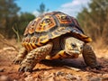 Leopard tortoise walking slowly on sand with protective shell  Made With Generative AI illustration Royalty Free Stock Photo