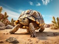 Leopard tortoise walking slowly on sand with protective shell  Made With Generative AI illustration Royalty Free Stock Photo