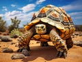 Leopard tortoise walking slowly on sand with protective shell  Made With Generative AI illustration Royalty Free Stock Photo