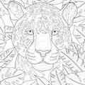 Leopard among tropical leaves. Animal.Coloring book antistress for children and adults.