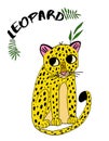 Leopard.Cute leopard vector illustration. Hand drawn cute print for posters, cards, t-shirts. Hand drawn illustration