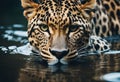 A leopard in water