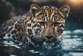 A leopard in water