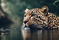 A leopard in water