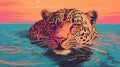 Vibrant Leopard Swimming Illustration By Jason A Engle