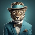 Adorable Jaguar In Business Suit And Hat - Hyper-realistic Photo