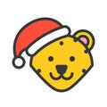 Leopard wearing santa hat outline icon editable stroke