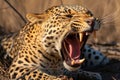 a leopard yawning with its mouth open Royalty Free Stock Photo