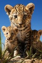 a leopardess and her cubs photograph Royalty Free Stock Photo