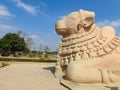 Closeup of beautiful huge or big Lord Shiva Vehicle Nandi, Basava in a blue sky background