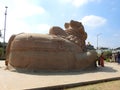 Closeup of beautiful huge or big Lord Shiva Vehicle Nandi, Basava in a blue sky background