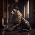 Lepard in hallroom corridor Royalty Free Stock Photo