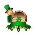 Leprechaun with a barrel and a mug of beer