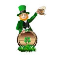 Leprechaun with a barrel and a mug of beer