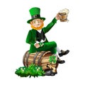 Leprechaun with a barrel and a mug of beer