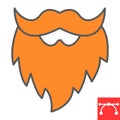 Leprechaun beard color line icon, St. Patricks day and holiday, mustache with beard vector icon, vector graphics
