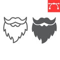 Leprechaun beard line and glyph icon, St. Patricks day and holiday, mustache with beard vector icon, vector graphics