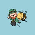 Leprechaun and Bee - A Whimsical St. Patricks Day Adventure Royalty Free Stock Photo