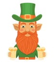 leprechaun with beer, four-leaf clover symbol of good luck
