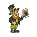 leprechaun with beer sketch vector illustration Royalty Free Stock Photo