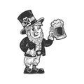 Leprechaun with beer sketch vector illustration Royalty Free Stock Photo