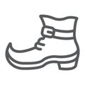 Leprechaun boot line icon, st patrick`s day and footwear, leprechaun shoe sign, vector graphics, a linear pattern on a