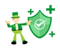 leprechaun shamrock celtic green shield checklist protection security cartoon doodle flat design vector illustration