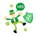 leprechaun shamrock celtic green shield checklist protection security cartoon doodle flat design vector illustration