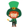 Leprechaun character with gold coin wearing green Royalty Free Stock Photo