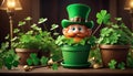 Leprechaun with Clovers and Gold